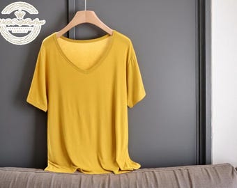 Lightweight V-Neck Summer Tee: Soft, Loose Fit Half Sleeve Blouse
