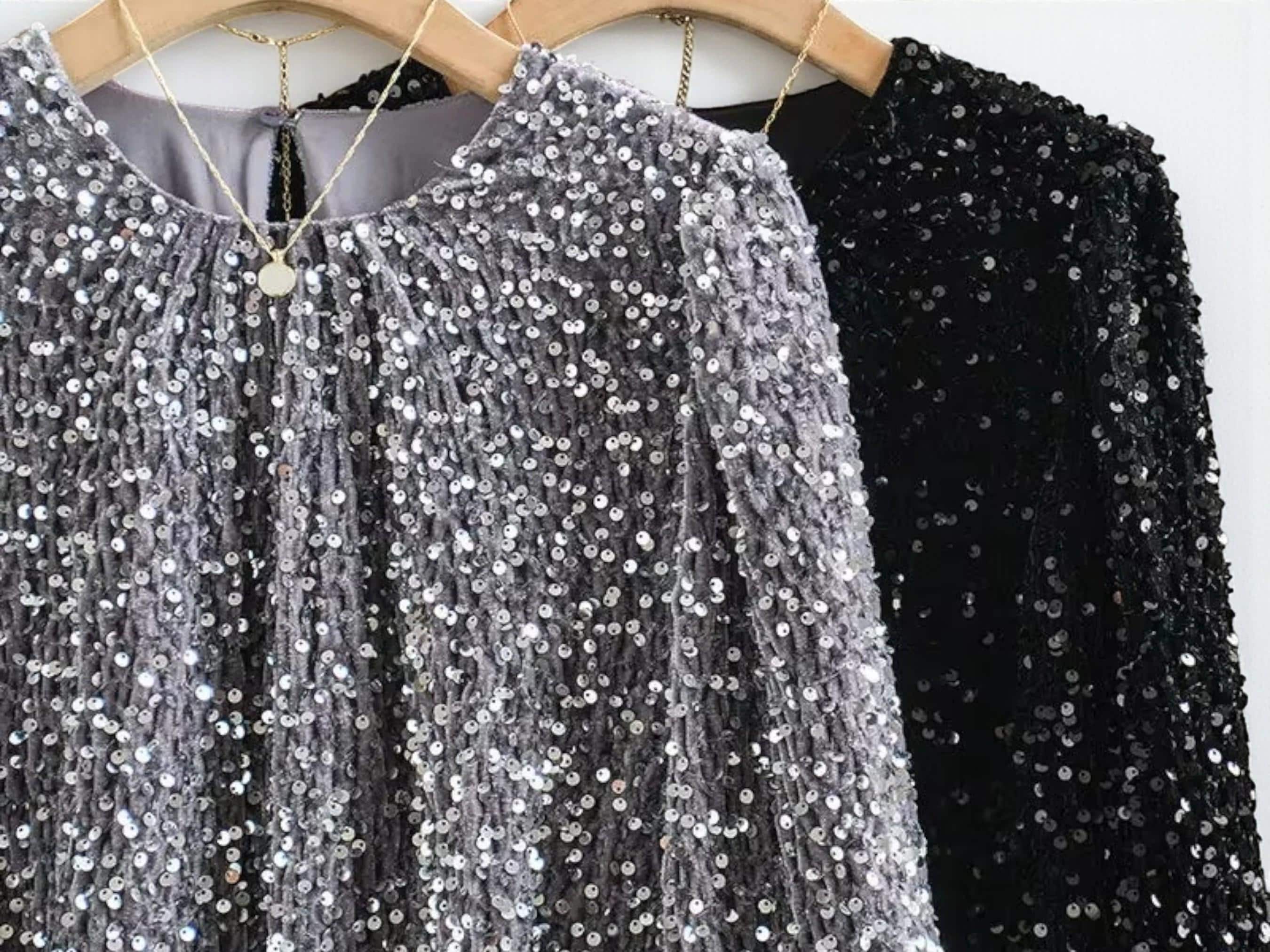 Glittery Sequin Knit Blouse with Back Detail