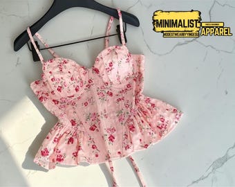 Blumen Korsett Tank Top | Unregelmäßige Saum Sommer Bluse