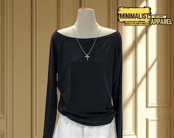 One-Shoulder Cotton Slant Blouse: Chic Autumn Winter Top