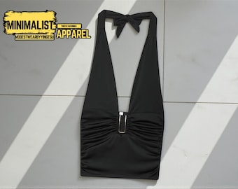 Backless Halter Crop Top | Metal Trim, Party Blouse