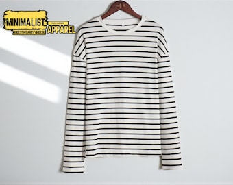 Camiseta de manga larga de algodón a rayas - Top holgado para mujer