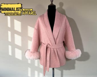 Women Short Overcoat | Office Elegance Outerwear | Reversible Cardigan Jacket | Relaxed Fit Silhouette | Autumn Layering Style