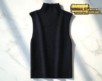 Sleeveless Knit Turtleneck Top: Ribbed High Neck Layering Vest