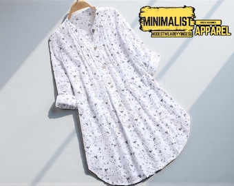 Cotton Linen Tunic Top: Women's Short Sleeve Blouse