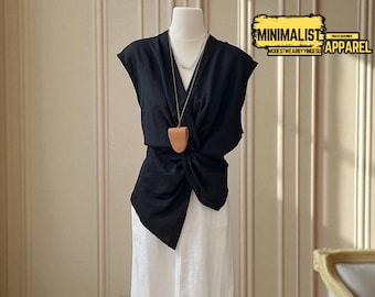 Women's V-Neck Linen Top: Sleeveless Summer Blouse