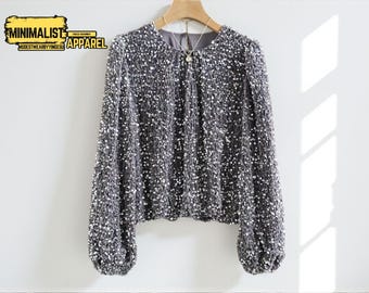 Pailletten-Bluse: Damen Langarm Glitter Party Top