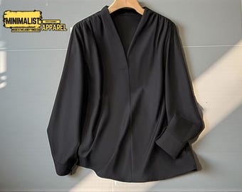 Elegant V-Neck Blouse | Long Sleeve, Soft Work Shirt