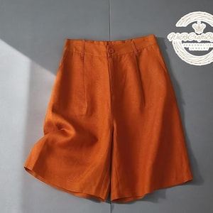 High Waist Cotton Shorts | Summer Loose Fit Bottoms | Solid Button Detail | Lightweight Soft Linen Pants | Comfy Everyday Style