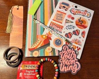 Journaling Gift Box: Stationery Kit with Notebook, Stickers, Tea & Bracelet