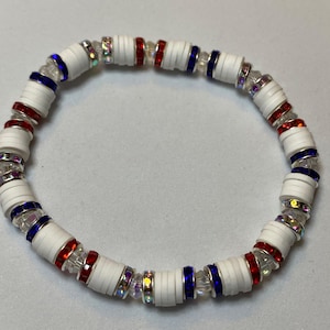 Red White Blue Beaded Bracelet American Jewelry USA Themed Gift For Her