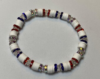 Red White Blue Beaded Bracelet: 4th of July USA Jewelry