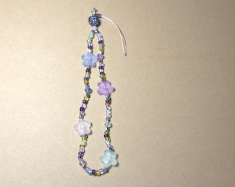 Beaded Phone Charm Wristlet Strap: Pastel Flower Handmade Accessory