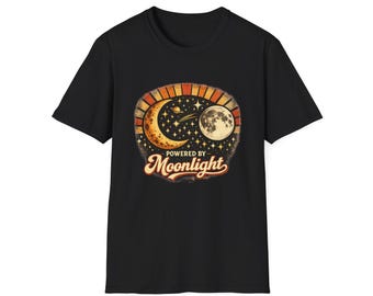 Powered by Moonlight T-Shirt | Retro Moon Stars Graphic Tee