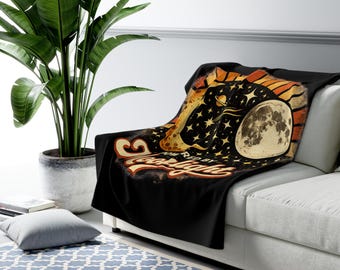 Powered by Moonlight Sherpa Blanket | Retro Moon and Stars Design