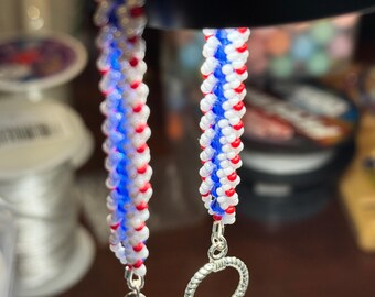 Patriotic Beaded Bracelet: Handwoven Red, White & Blue Jewelry