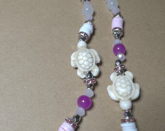 Turtle Beaded Phone Charm: Handmade Pastel Bag Accessory