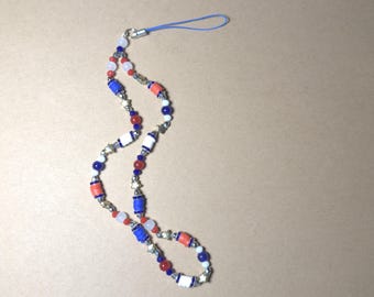 Patriotic Phone Charm: Red White Blue Beaded 4th of July Strap