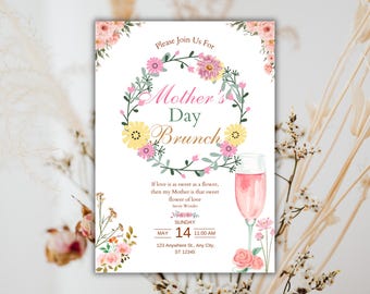 Floral Mother’s Day Invitation, Printable Mother's Day Brunch Invitation, Editable Mother's Day Template, Canva Mother’s Day Event Flyer