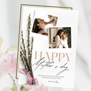 Tarjeta elegante del Día de la Madre con foto, tarjeta minimalista personalizada, tarjeta imprimible del Día de la Madre, plantilla editable en Canva