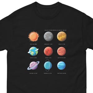 T-shirt zonnestelsel – T-shirt educatieve ruimte – shirt astronomie voor nerds, docenten en ruimteliefhebbers