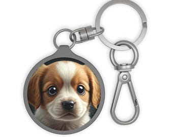 Dog Keyring Tag, Puppy Keychain, Bovine Bag Charm, Animal Lover Gift, Pet Owner Accessory