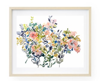 From the Garden No17, Watercolor Flowers Fine Art Print, Wall Decor, Floral Watercolor, 8x10, 11x14, 16x10, Landscape Format