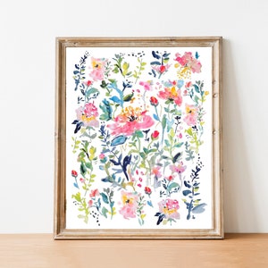 Pink Medley, Watercolor Flowers Fine Art Print, Watercolor Floral Decor, 5x7, 8x10, 11x14