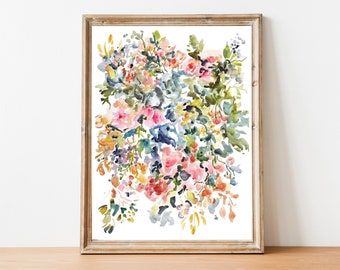 Watercolor Jardin, Watercolor Flowers Fine Art Print, Wall Decor, Floral Watercolor, 8x10, 11x14, 16x20, 10x10, 14x14, 16x16