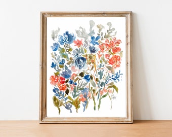 From the Garden No.14, Watercolor Flowers Fine Art Print, Wall Decor, Floral Watercolor, 8x10, 11x14, 16x20