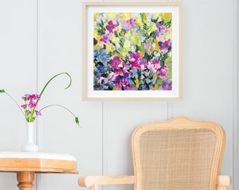 Purple Escape Fine Art Print, Gouache Print, Wall Decor, Floral Art, 10x10, 14x14, 16x16