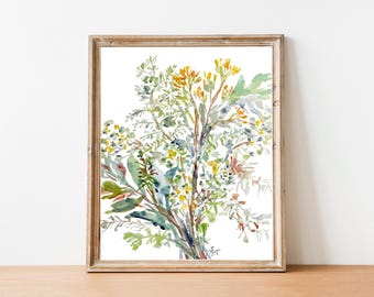 Touch of Greens No.2, Watercolor Greenery Fine Art Print, Watercolor Decor, 6x8, 8x10, 11x14