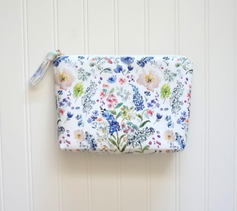 Watercolor Floral Cosmetic Pouch, Floral Make-Up Bag, Watercolor Designer Fabric, Cosmetic Bag image 3