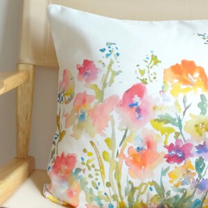 Watercolor Floral Pillow Cover, Designer Watercolor Pillow Accent, 18x18, 20x20, 22x22,24x24 Pillow Covers image 4