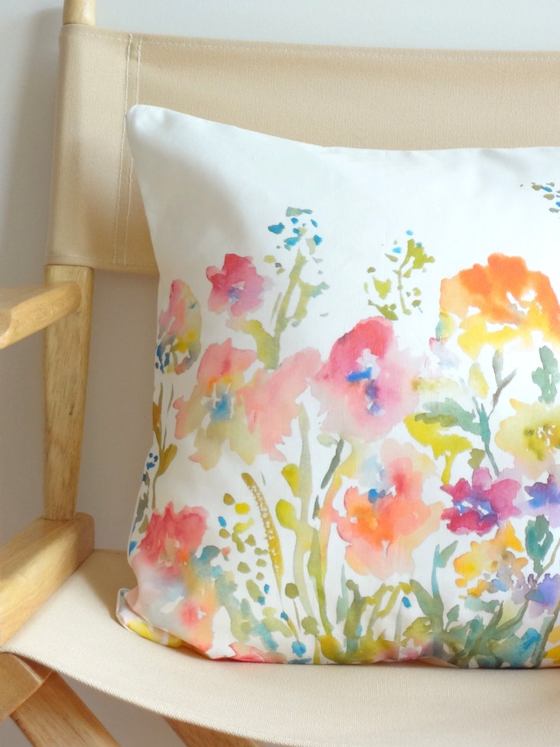 Watercolor Floral Pillow Cover, Designer Watercolor Pillow Accent, 18x18, 20x20, 22x22,24x24 Pillow Covers image 4