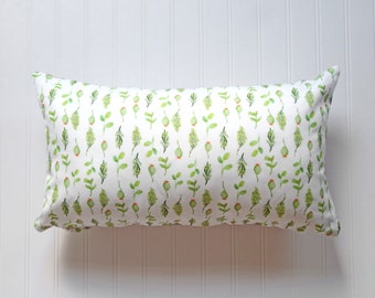 Green Pod and Leaves Striped Watercolor Pillow Cover, Designer Fabric Pillow Cover, Farmhouse Decor, Cottage Decor, Square or Lumbar