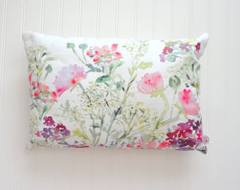 Floral Mix 14x20 Lumbar Pillow Cover, Watercolor Floral Pillow Cover, Watercolor Floral Home Decor, 14"x20"