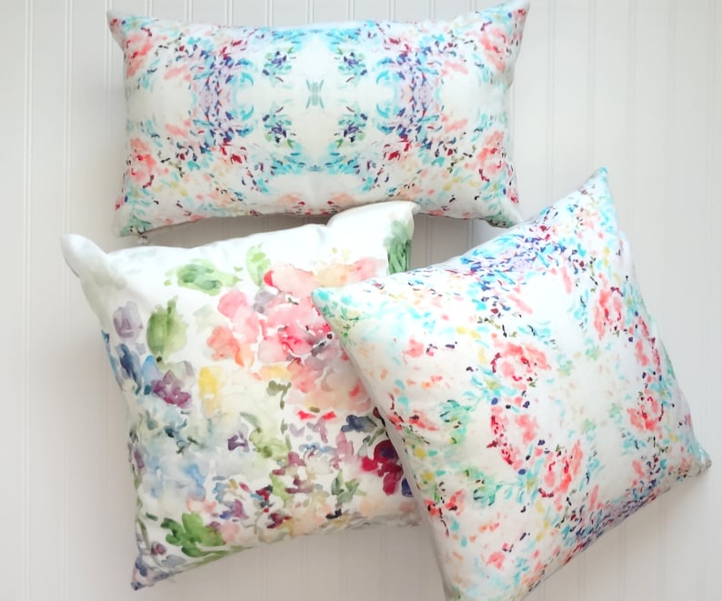 Hydrangea Mix Watercolor Floral Pillow Cover Designer Fabric Etsy