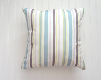 Blue & Green Stripes Watercolor Pillow Cover, Designer Fabric Pillow Cover, Striped Pillow Cover