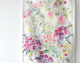 As Featured In American Farmhouse Style Magazine! Floral Market Tea Towel, Watercolor Tea Towel, Watercolor Floral Tea Towel