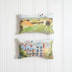 Petite Landscape Pin Cushion, Painterly Pin Cushion, Decorative Pin Cushion Series