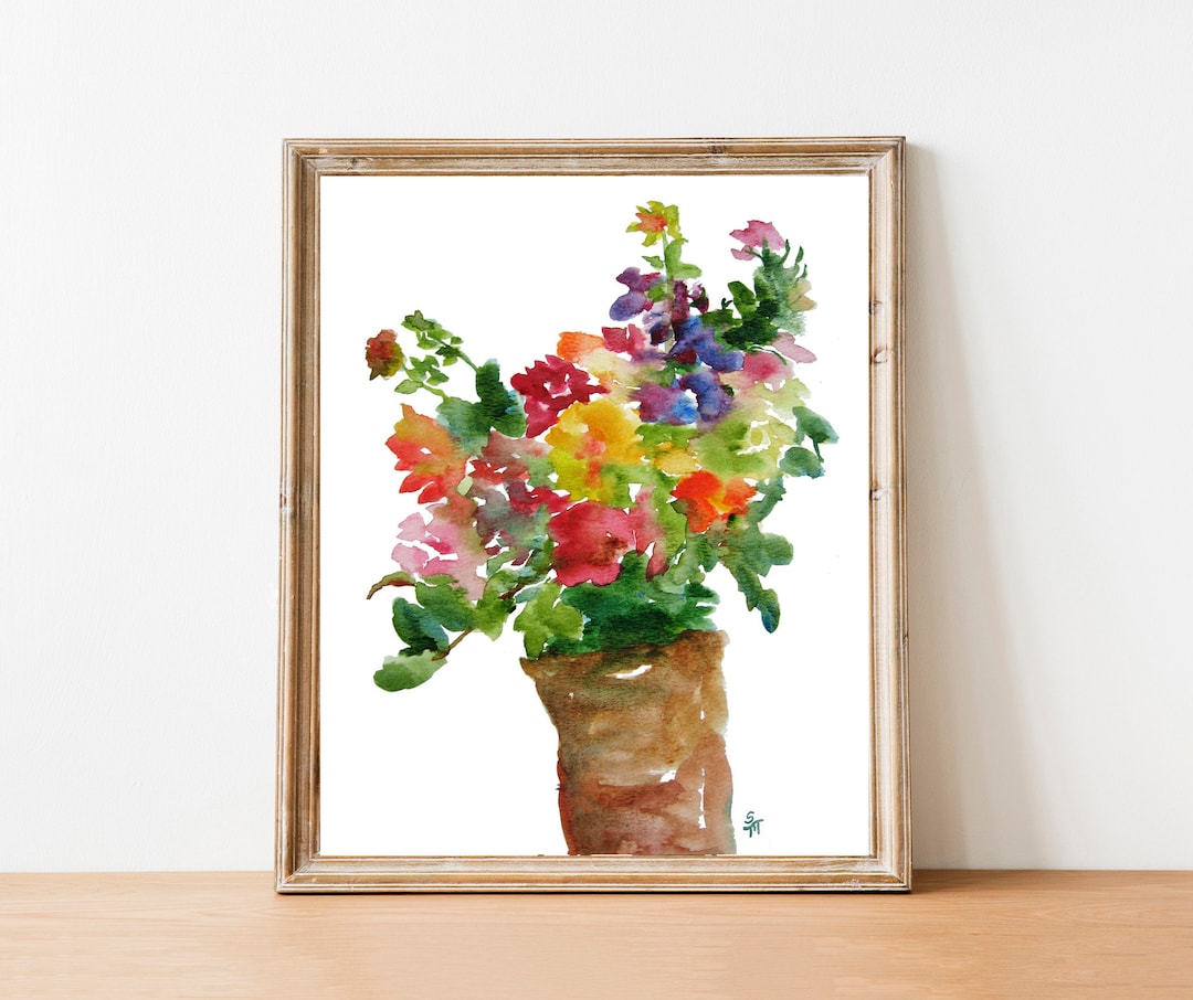 Flower Bouquet Watercolor, Fine Art Print 8x10, Watercolor Flowers - Etsy