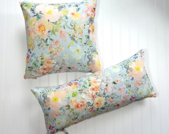 Watercolor In Light Blue Floral Pillow Cover, Watercolor Hydrangeas Pillow Cover, 18x18, 20x20, 22x22, 24x24, Lumbar Sizes