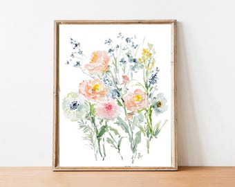Floral Watercolor Print, Watercolor Flowers Fine Art Print, Wall Decor, Floral Watercolor Print, 8x10, 11x14, 16x20