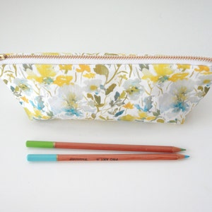 Watercolor Floral Pen or Pencil Case, Zippered Case, Linen Cotton Designer Watercolor Fabric image 1