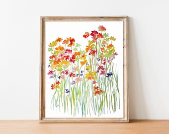 Fresh Bunch No. 2, Watercolor Flowers, Fine Art Print, Floral Wall Art