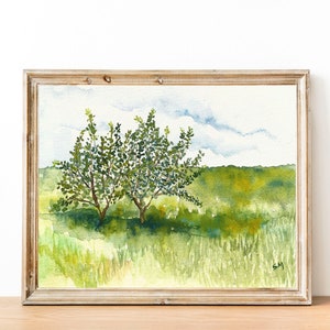 Meadow Trees Watercolor Fine Art Print, 8x10, Landscape Watercolor