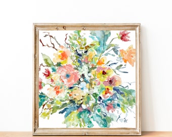 Petite Floral Expression No.5, Fine Art Print, Watercolor & Gouache Floral Art Print, Flower Art, Floral Wall Decor, 8x8, 10x10, 12x12