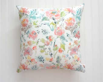 Floral Mix Watercolor Pillow Cover, Watercolor Flowers Pillow Cover, Designer Fabric Pillow Cover, Various Sizes