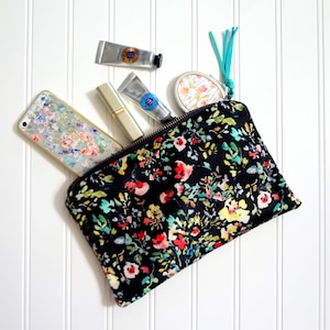 Velvet Pouch, Cosmetic Pouch, Floral Make-Up Bag, Original Designer Fabric, Velvet Floral Fabric, Velvet Bag